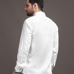 Milky White Plain Poly Satin Lycra Shirt with Copper Metal Button - Premium, Unbreakable button
