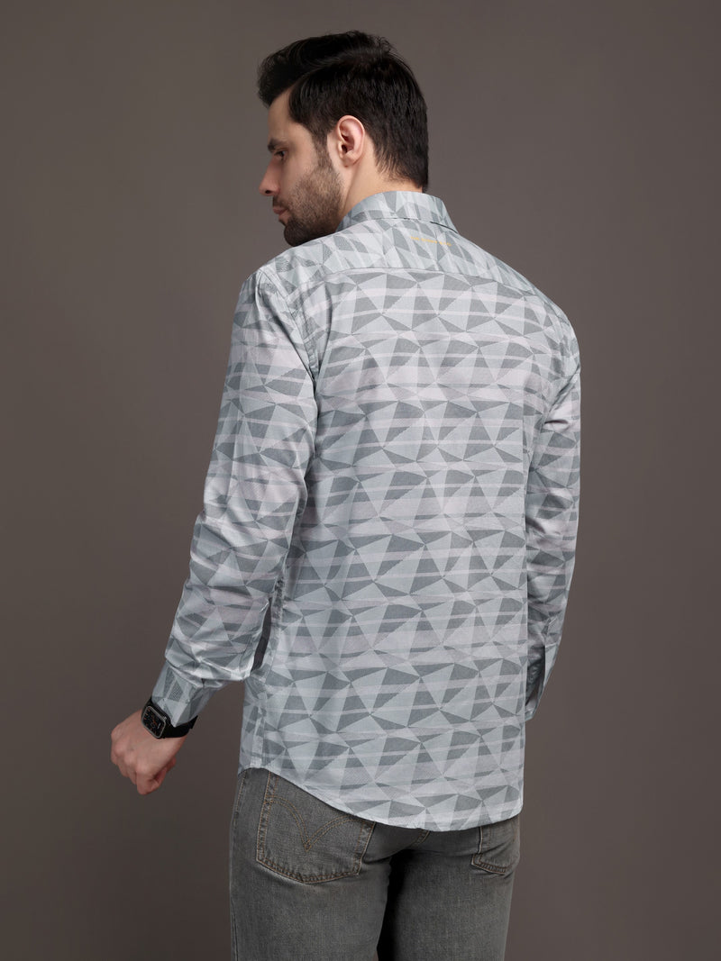 Grey Strippes Bulgari Satin Discharge Shirt with Copper Metal Button-Premium