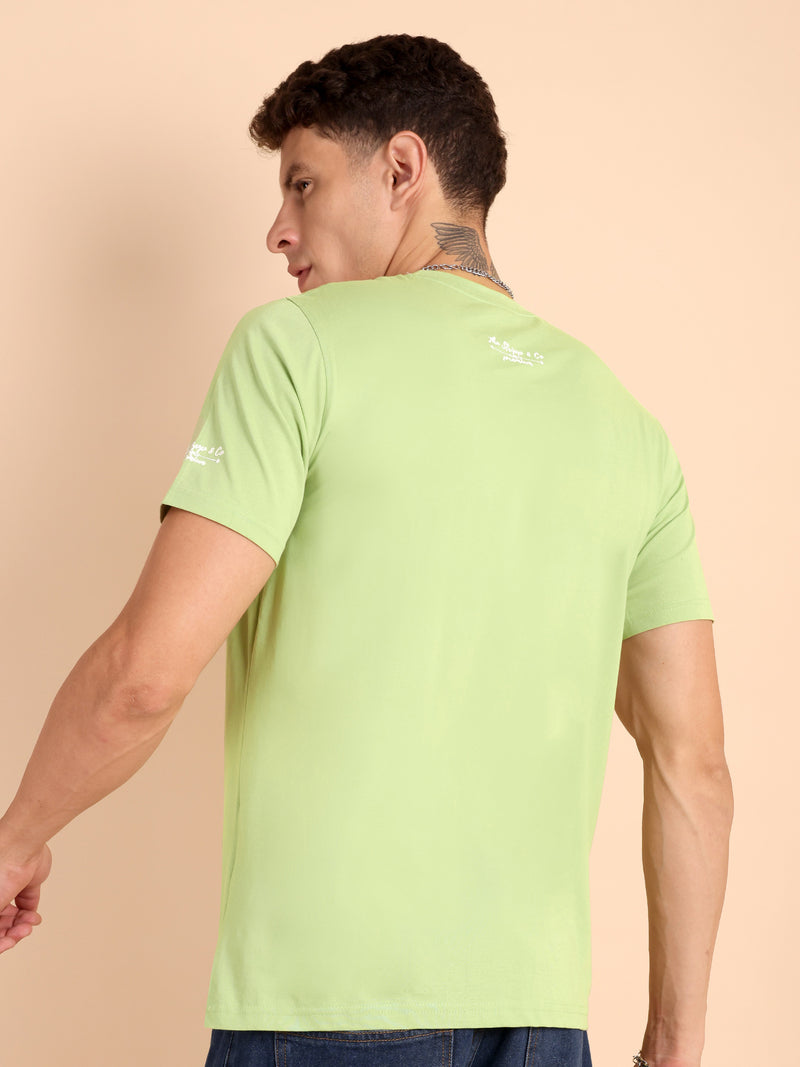 LIME PISTA, IMPORTED COTTON BIO WASHED-FEEL SOFT CREW NECK T SHIRT
