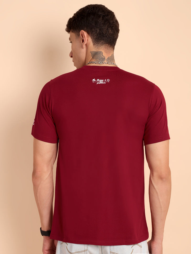 BURGUNDY MAROON, IMPORTED COTTON BIO WASHED-FEEL SOFT CREW NECK T SHIRT