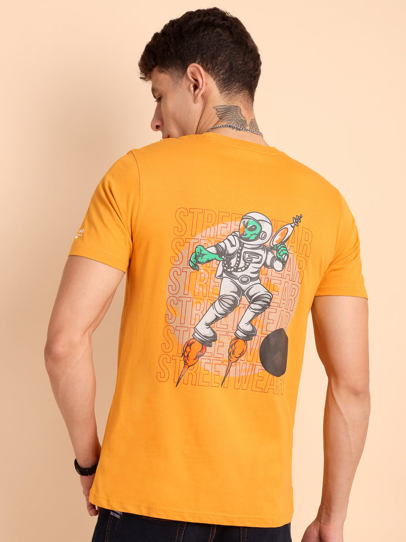 VALENCIA YELLOW ORANGE, IMPORTED COTTON BIO WASHED-FEEL SOFT CREW NECK T SHIRT