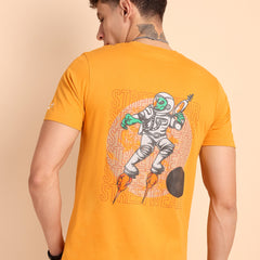 VALENCIA YELLOW ORANGE, IMPORTED COTTON BIO WASHED-FEEL SOFT CREW NECK T SHIRT