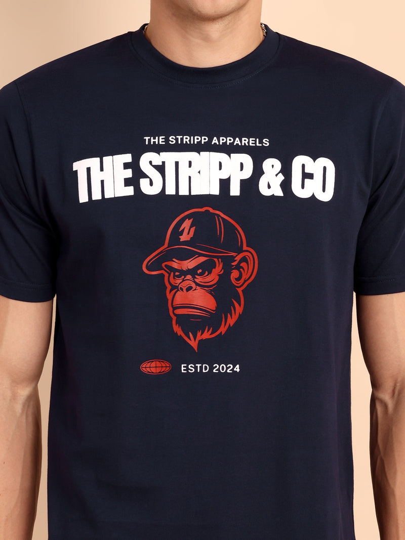 NAVY BLUE, IMPORTED COTTON BIO WASHED-FEEL SOFT CREW NECK T SHIRT