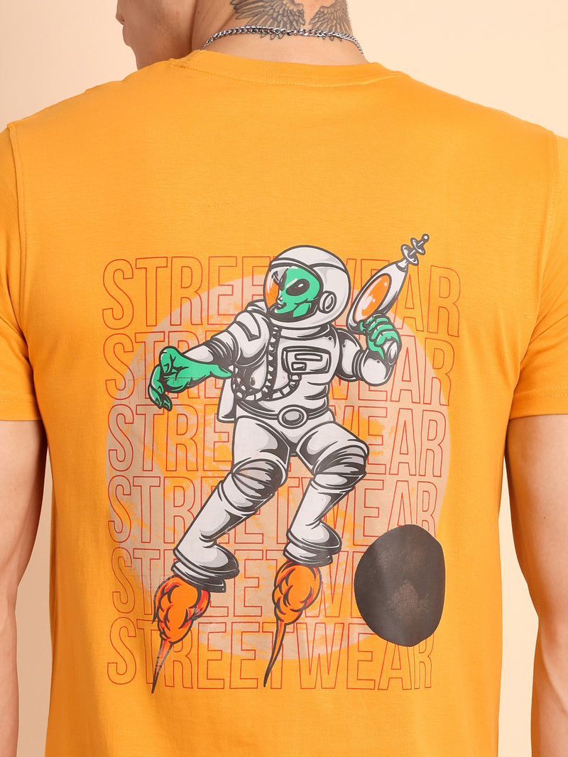 VALENCIA YELLOW ORANGE, IMPORTED COTTON BIO WASHED-FEEL SOFT CREW NECK T SHIRT