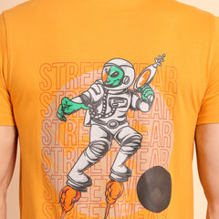 VALENCIA YELLOW ORANGE, IMPORTED COTTON BIO WASHED-FEEL SOFT CREW NECK T SHIRT