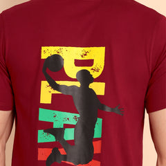 BURGUNDY MAROON, IMPORTED COTTON BIO WASHED-FEEL SOFT CREW NECK T SHIRT