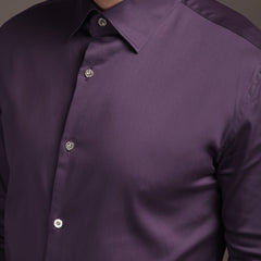 Violet/Lavendour Plain Poly Satin Lycra Shirt with Silver Metal Button - Premium, Unbreakable button