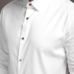 Milky White Plain Poly Satin Lycra Shirt with Copper Metal Button - Premium, Unbreakable button