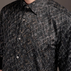 Metal Black Printed Bulgari Satin Discharge Shirt with Metal Button - Premium