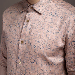 Peach Veromoda Printed Bulgari Satin Discharge Shirt with Copper Metal Button - Premium