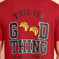 CRIMSON RED, IMPORTED COTTON BIO WASHED-FEEL SOFT CREW NECK T SHIRT