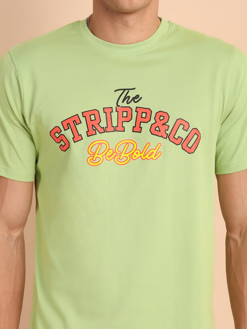 LIME PISTA, IMPORTED COTTON BIO WASHED-FEEL SOFT CREW NECK T SHIRT