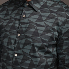 Sea Underground Green Bulgari Satin Discharge Shirt with Silver Metal ButtonPremium