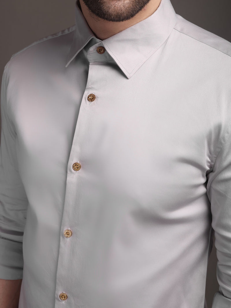 11. Poly Satin Lycra Shirt with Gold Metal Button - Premium, Unbreakable button