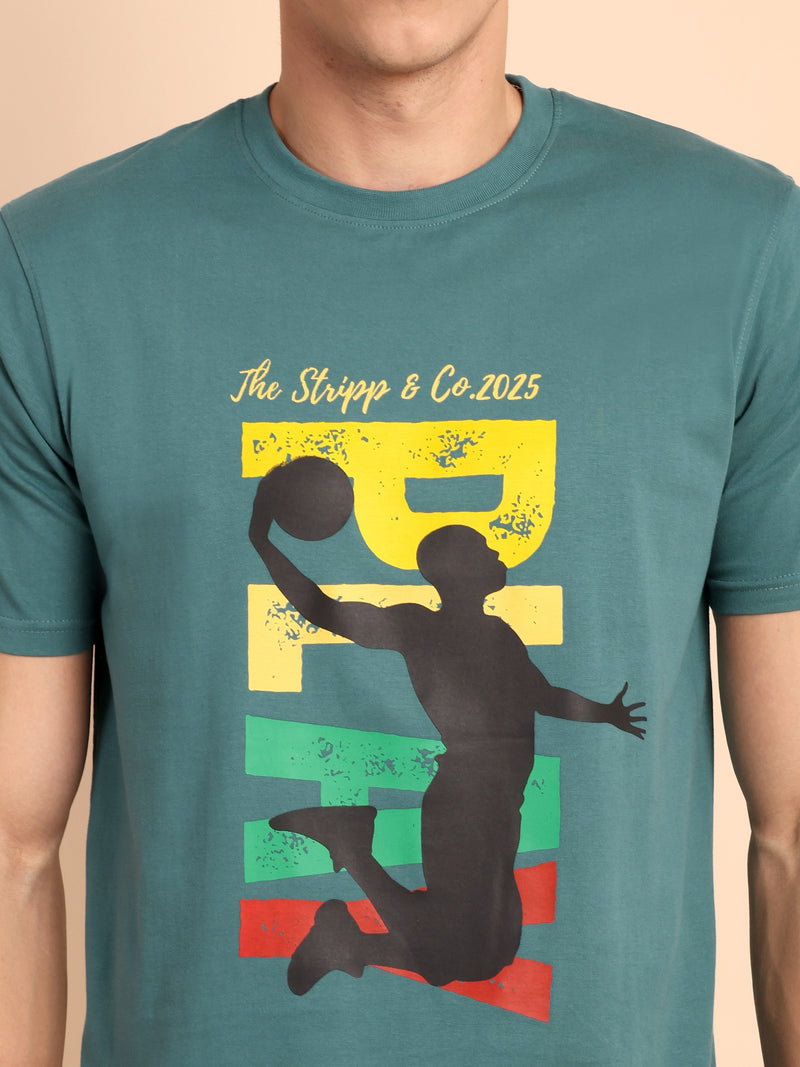STEEL SEA GREEN, IMPORTED COTTON BIO WASHED-FEEL SOFT CREW NECK T SHIRT