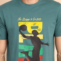 STEEL SEA GREEN, IMPORTED COTTON BIO WASHED-FEEL SOFT CREW NECK T SHIRT