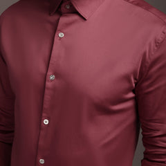 Dark Magenta Pink Plain Poly Satin Lycra Shirt with Silver Metal Button - Premium, Unbreakable button