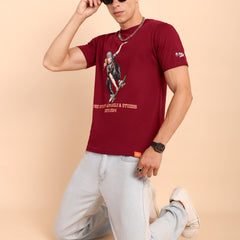 BURGUNDY MAROON, IMPORTED COTTON BIO WASHED-FEEL SOFT CREW NECK T SHIRT