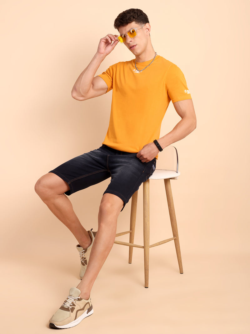 VALENCIA YELLOW ORANGE, IMPORTED COTTON BIO WASHED-FEEL SOFT CREW NECK T SHIRT