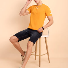 VALENCIA YELLOW ORANGE, IMPORTED COTTON BIO WASHED-FEEL SOFT CREW NECK T SHIRT