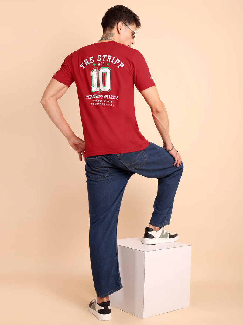 CRIMSON PURE RED, IMPORTED COTTON BIO WASHED-FEEL SOFT CREW NECK T SHIRT