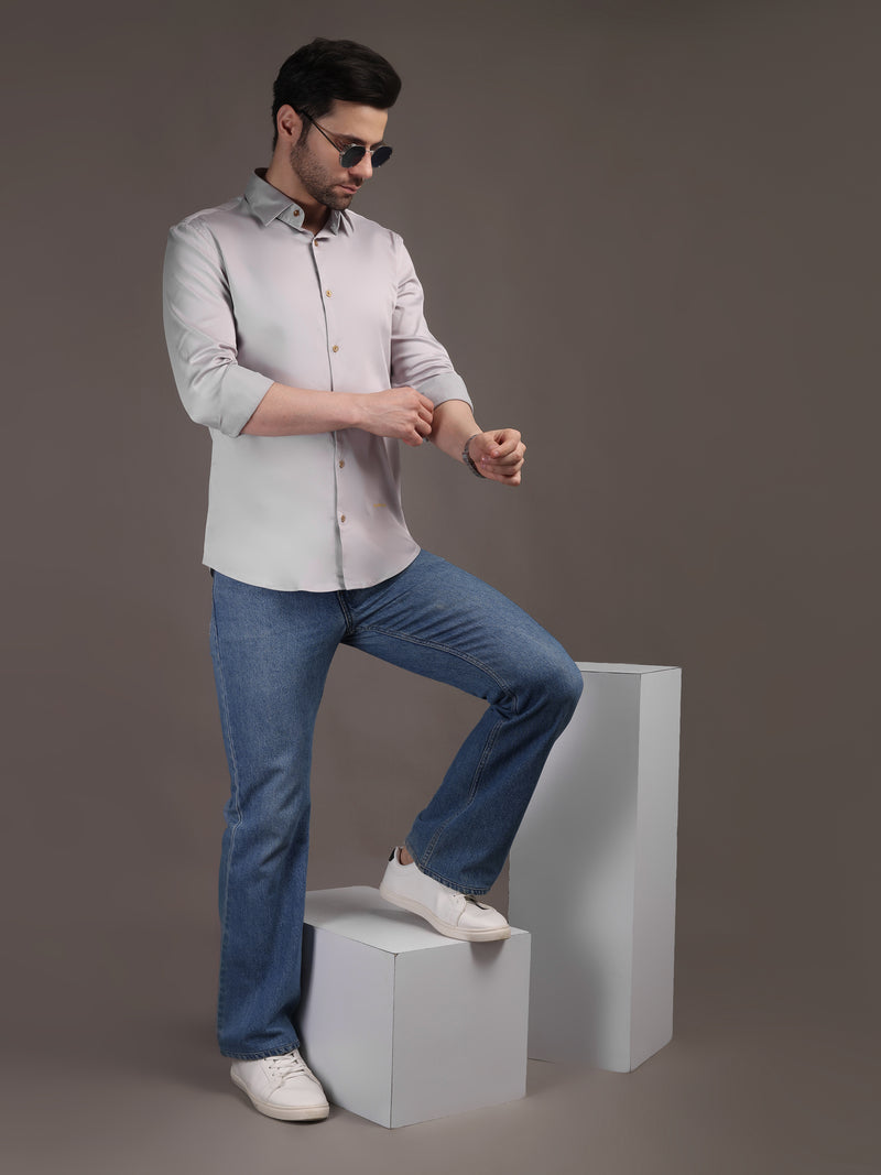 11. Poly Satin Lycra Shirt with Gold Metal Button - Premium, Unbreakable button