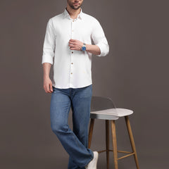 Milky White Plain Poly Satin Lycra Shirt with Copper Metal Button - Premium, Unbreakable button