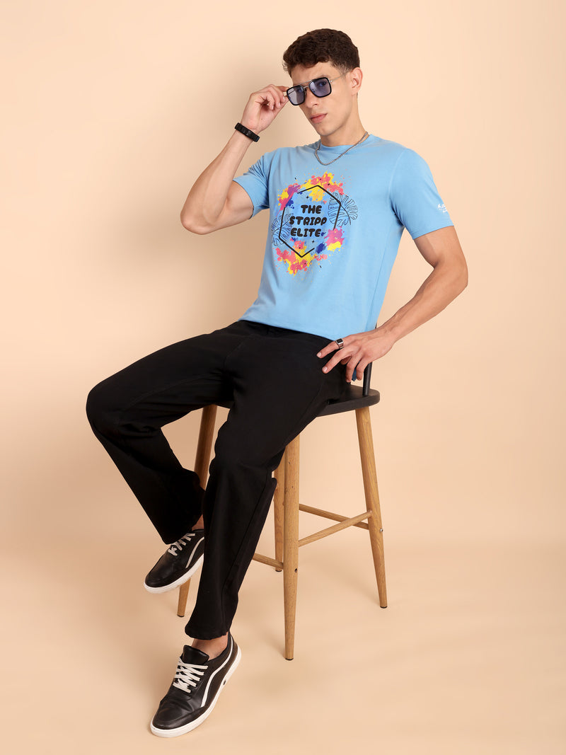 CLOUD BLUE, IMPORTED COTTON BIO WASHED-FEEL SOFT CREW NECK T SHIRT