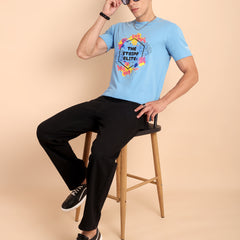 CLOUD BLUE, IMPORTED COTTON BIO WASHED-FEEL SOFT CREW NECK T SHIRT