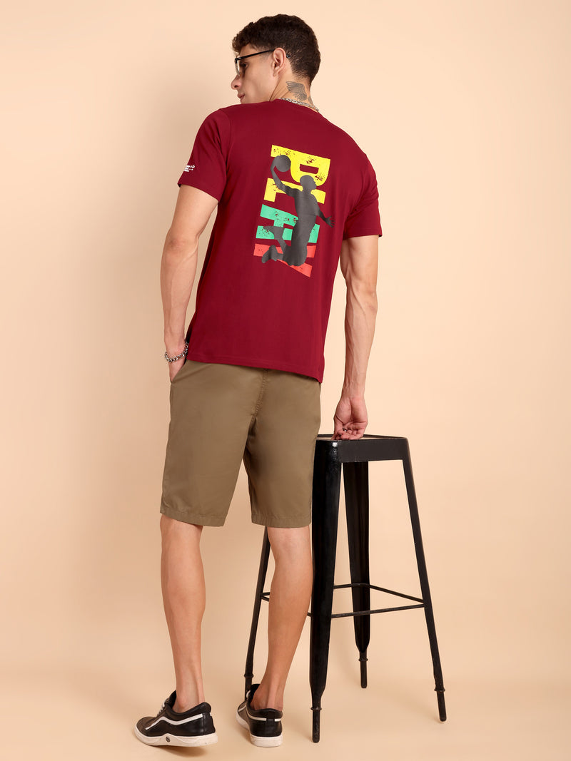 BURGUNDY MAROON, IMPORTED COTTON BIO WASHED-FEEL SOFT CREW NECK T SHIRT