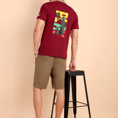 BURGUNDY MAROON, IMPORTED COTTON BIO WASHED-FEEL SOFT CREW NECK T SHIRT