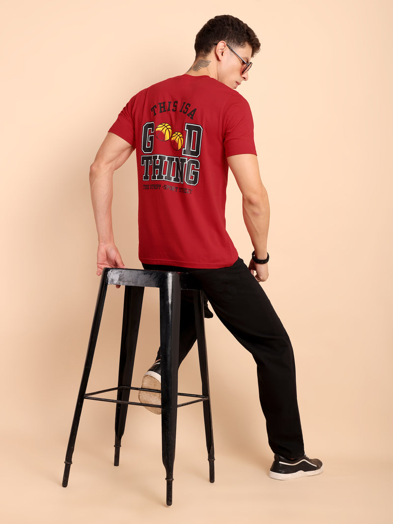 CRIMSON RED, IMPORTED COTTON BIO WASHED-FEEL SOFT CREW NECK T SHIRT