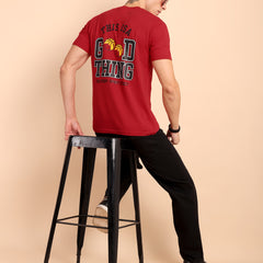 CRIMSON RED, IMPORTED COTTON BIO WASHED-FEEL SOFT CREW NECK T SHIRT