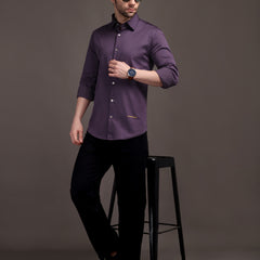 Violet/Lavendour Plain Poly Satin Lycra Shirt with Silver Metal Button - Premium, Unbreakable button