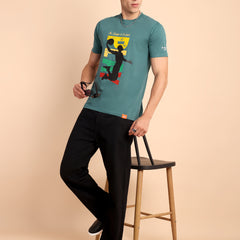 STEEL SEA GREEN, IMPORTED COTTON BIO WASHED-FEEL SOFT CREW NECK T SHIRT