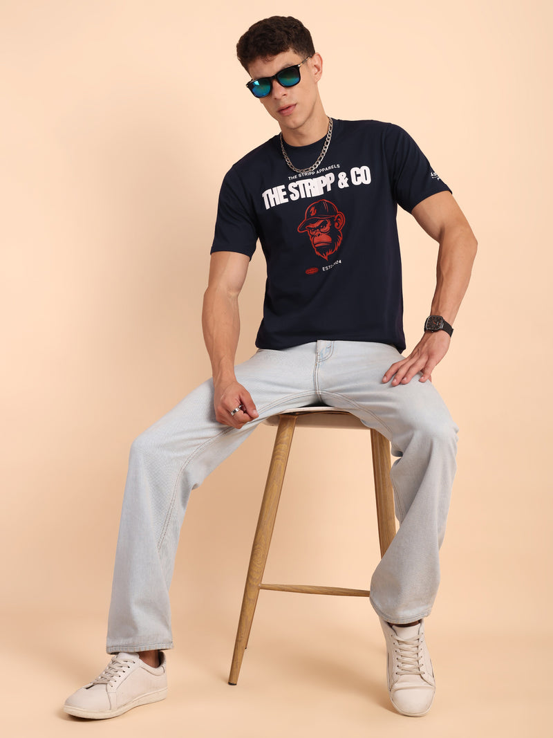 NAVY BLUE, IMPORTED COTTON BIO WASHED-FEEL SOFT CREW NECK T SHIRT