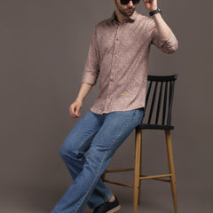 Peach Veromoda Printed Bulgari Satin Discharge Shirt with Copper Metal Button - Premium