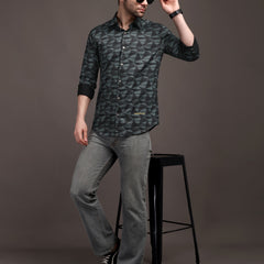 Sea Underground Green Bulgari Satin Discharge Shirt with Silver Metal ButtonPremium