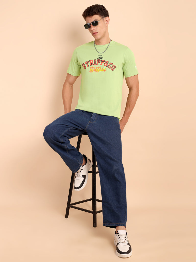 LIME PISTA, IMPORTED COTTON BIO WASHED-FEEL SOFT CREW NECK T SHIRT
