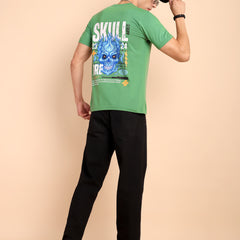 PISTA GREEN, IMPORTED COTTON BIO WASHED-FEEL SOFT CREW NECK T SHIRT