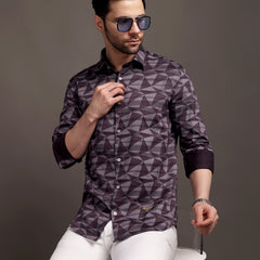 Burgundy Strippes Bulgari Satin Discharge Shirt with Metal Button - Premium