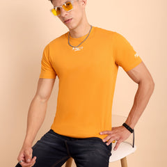 VALENCIA YELLOW ORANGE, IMPORTED COTTON BIO WASHED-FEEL SOFT CREW NECK T SHIRT