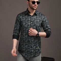 Sea Underground Green Bulgari Satin Discharge Shirt with Silver Metal ButtonPremium