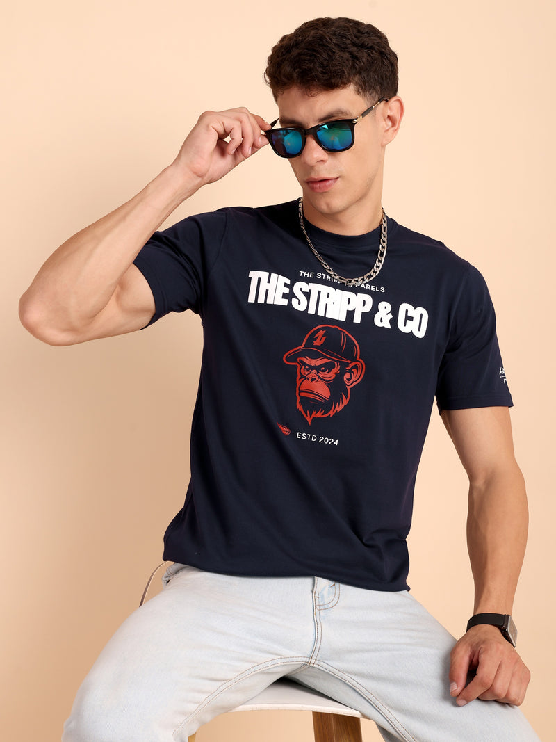 NAVY BLUE, IMPORTED COTTON BIO WASHED-FEEL SOFT CREW NECK T SHIRT