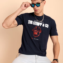 NAVY BLUE, IMPORTED COTTON BIO WASHED-FEEL SOFT CREW NECK T SHIRT