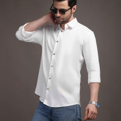 Milky White Plain Poly Satin Lycra Shirt with Copper Metal Button - Premium, Unbreakable button