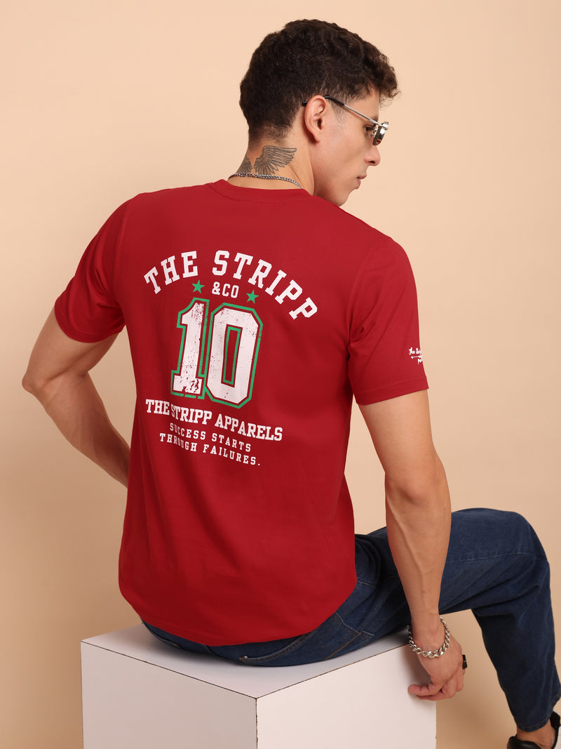 CRIMSON PURE RED, IMPORTED COTTON BIO WASHED-FEEL SOFT CREW NECK T SHIRT