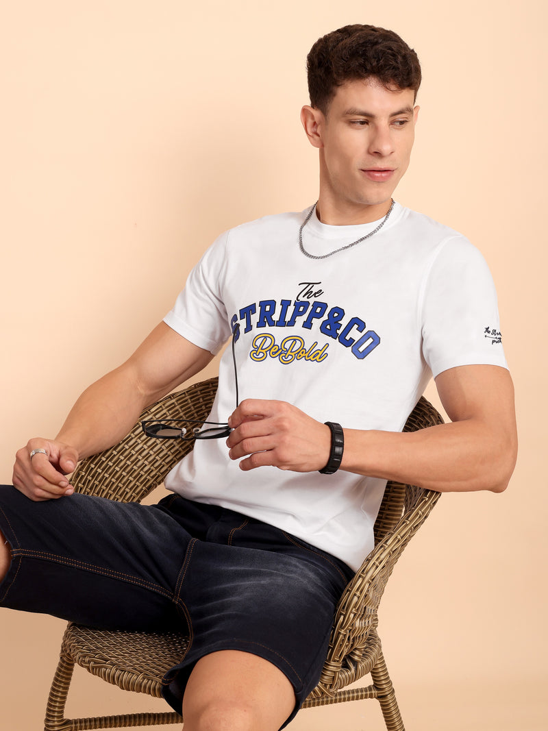 MILKY WHITE, IMPORTED COTTON BIO WASHED-FEEL SOFT CREW NECK T SHIRT