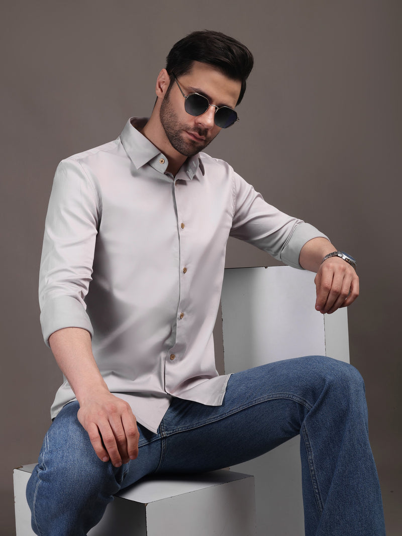 11. Poly Satin Lycra Shirt with Gold Metal Button - Premium, Unbreakable button