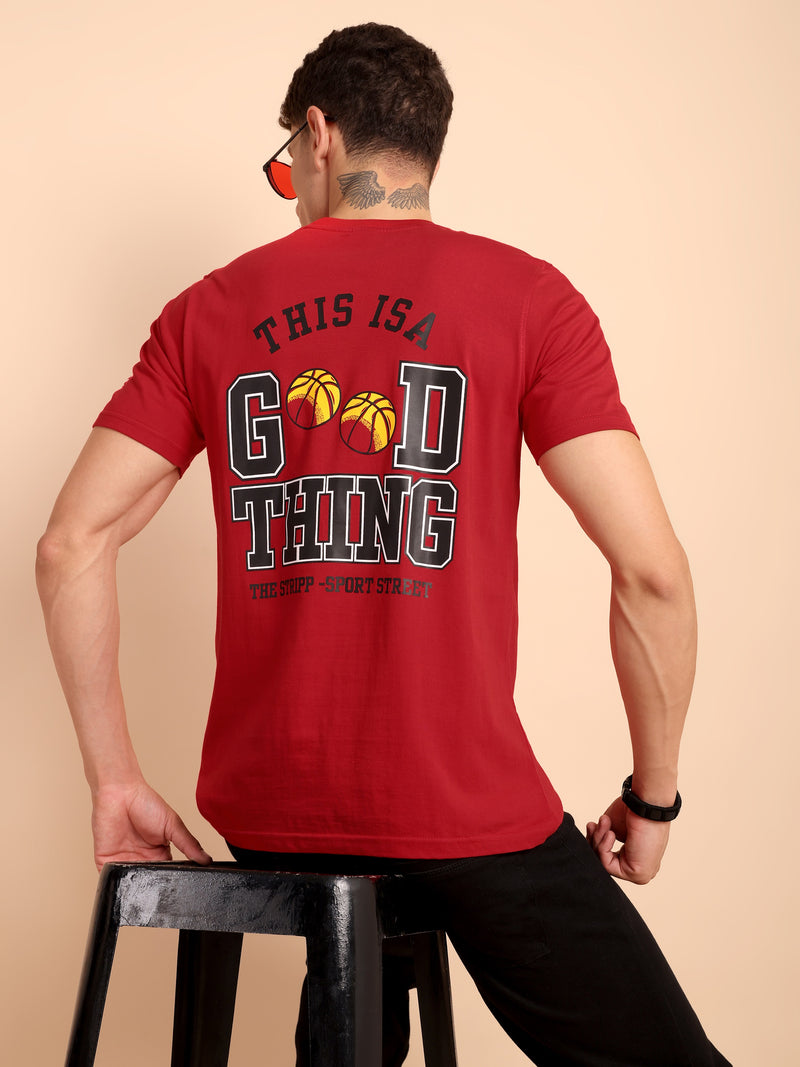 CRIMSON RED, IMPORTED COTTON BIO WASHED-FEEL SOFT CREW NECK T SHIRT